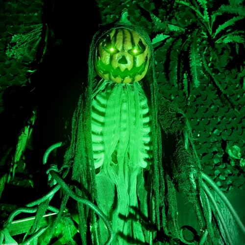 Haunted Hill Farm Lifesize Animatronic Scary Talking Pumpkin Man with Touch Activated Lights and Sound, Battery-Operated Indoor